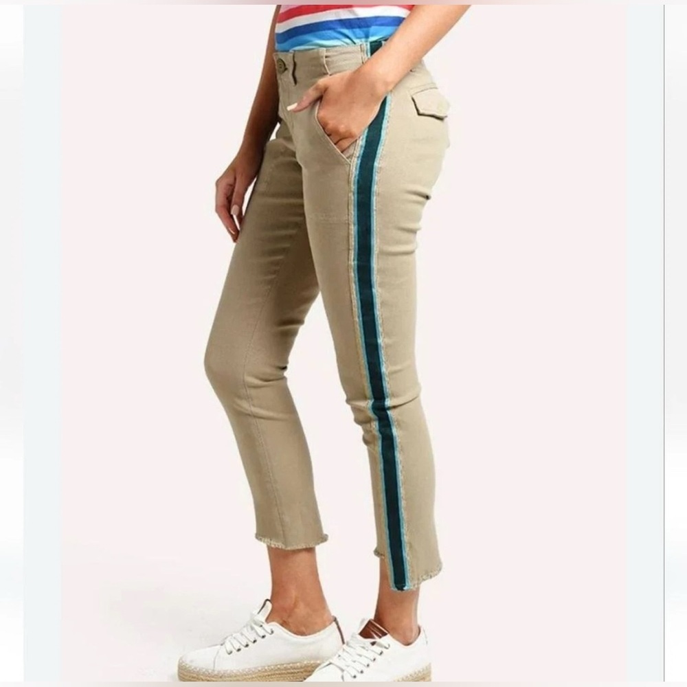 PAM & GELA Uniform Khaki blue Gold Side Stripe Step Hem Twill pants